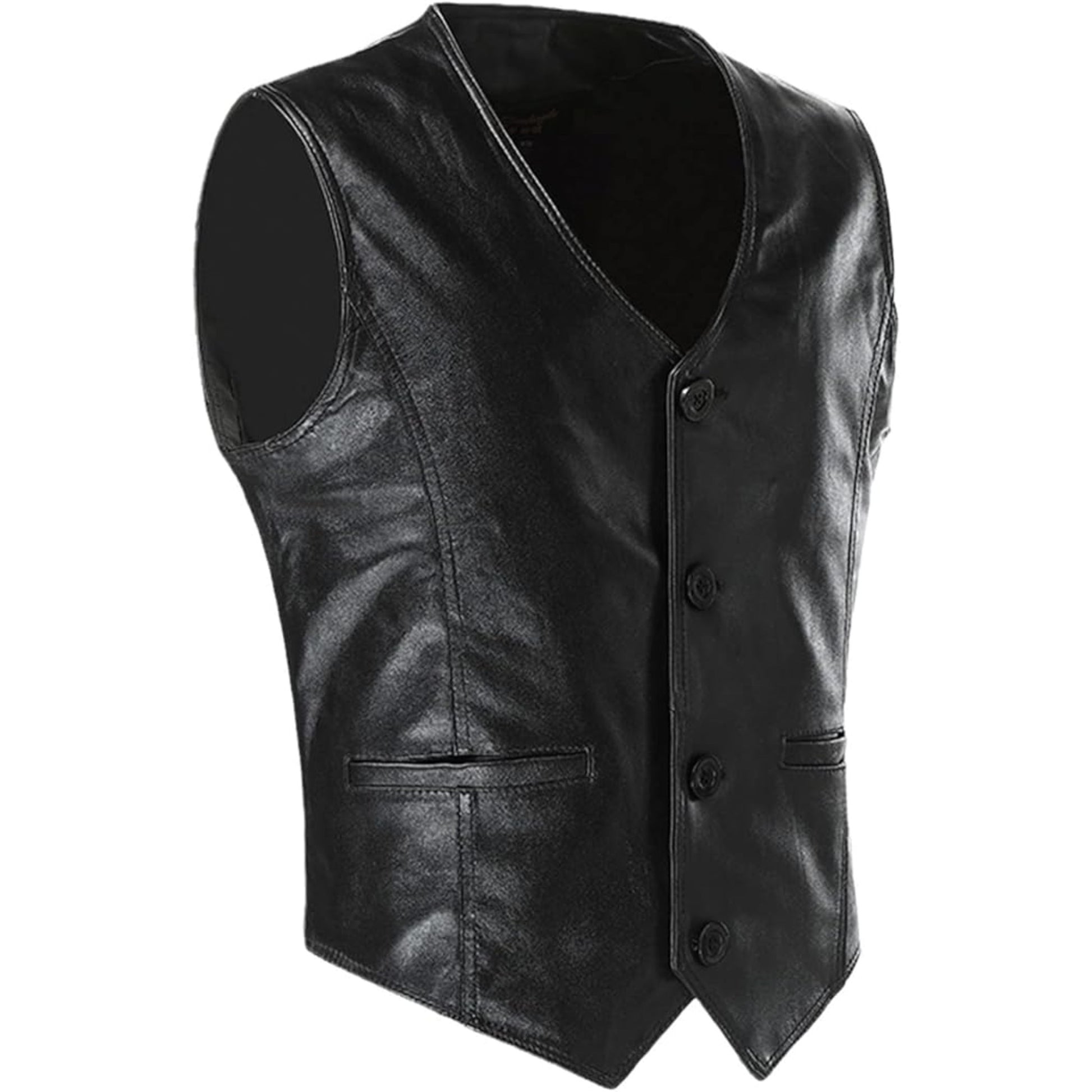 Black leather vest on a white background