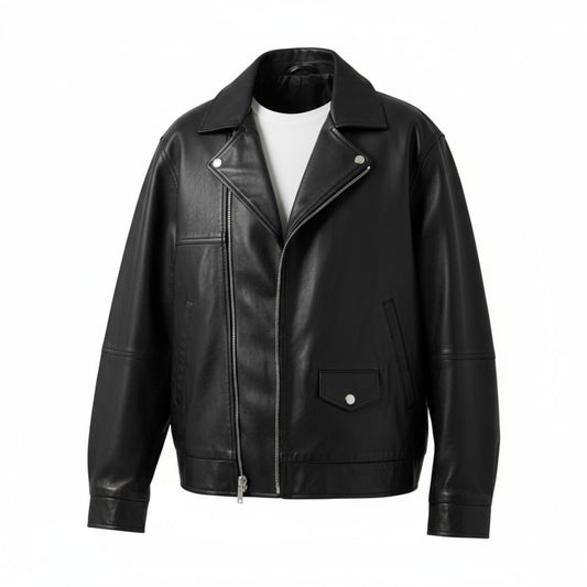 Black leather jacket on a white background