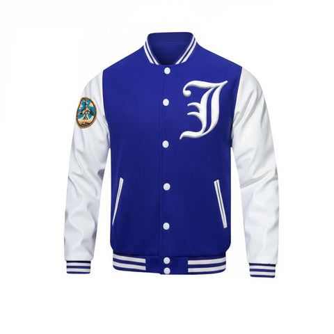 Classic Lettermen Bomber Varsity Jacket Blue Wool Leather