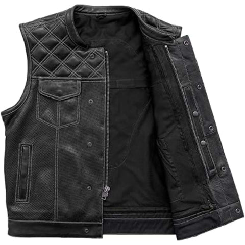 Downside Men Biker Vest Black & Color Trim Leather