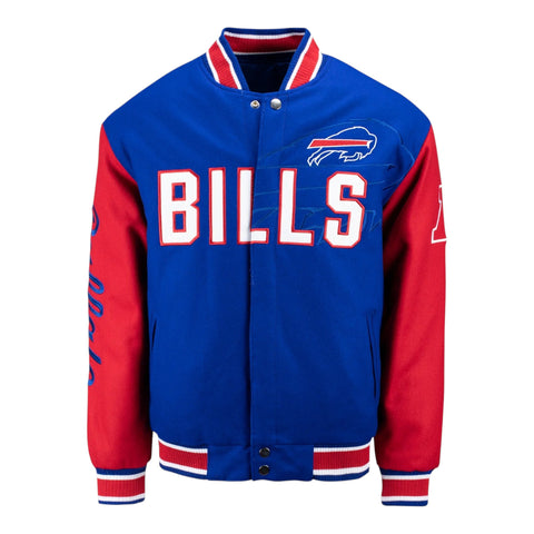 Blue and red jacket with 'BILLS' text and logo on a white background