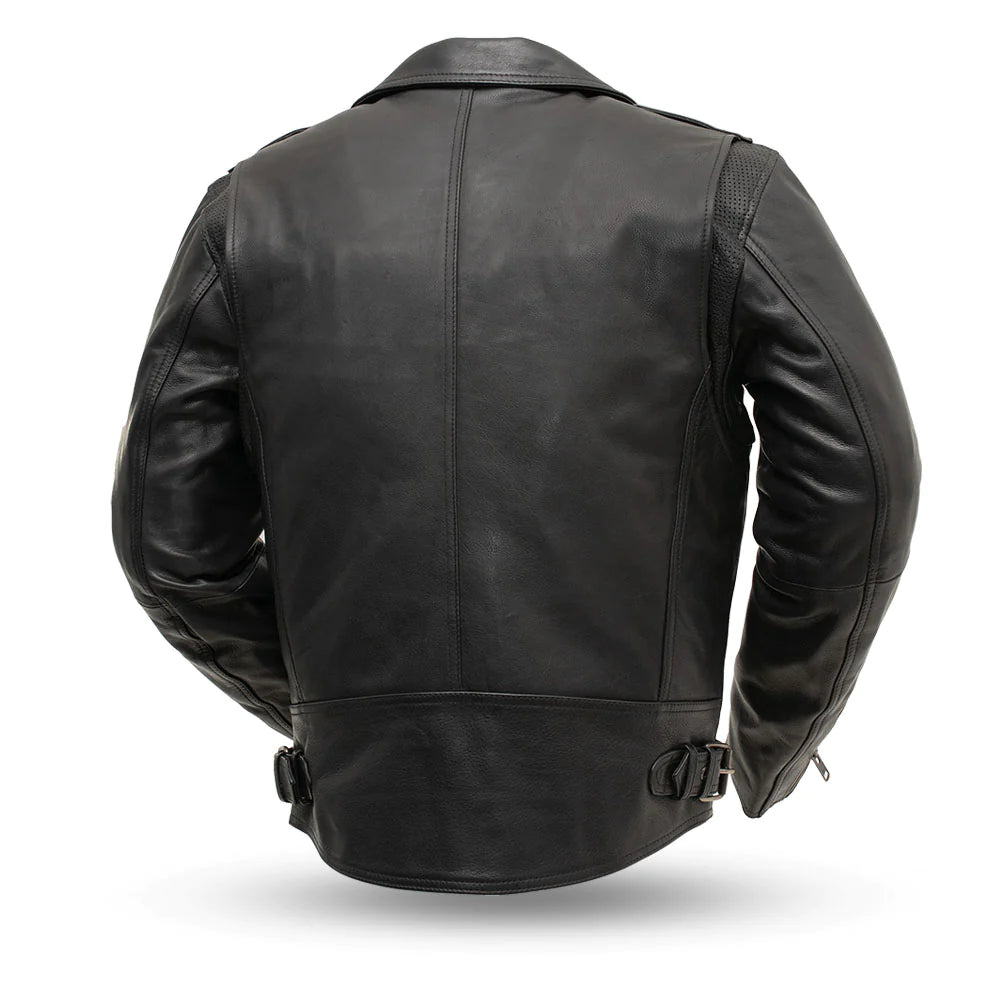 Black leather jacket on a white background