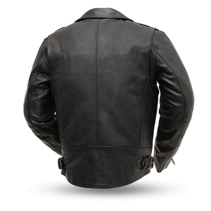 Black leather jacket on a white background