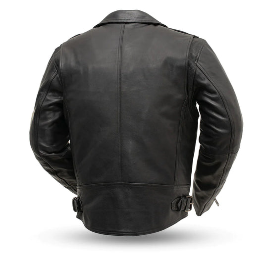 Black leather jacket on a white background