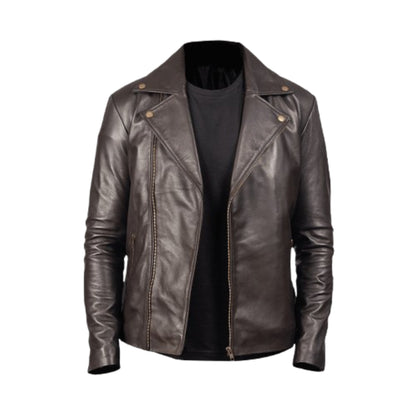 Brown leather jacket on a white background