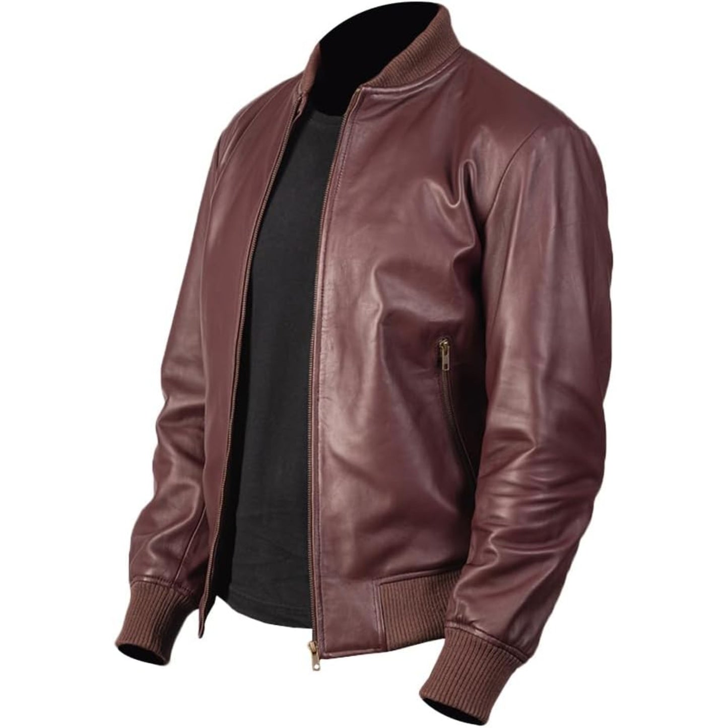 Brown leather jacket on a white background