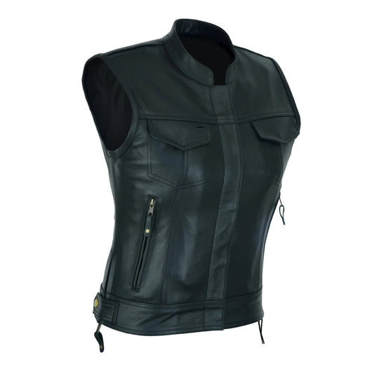 Black leather vest on a white background