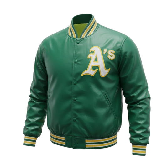 Green jacket with a logo on a white background