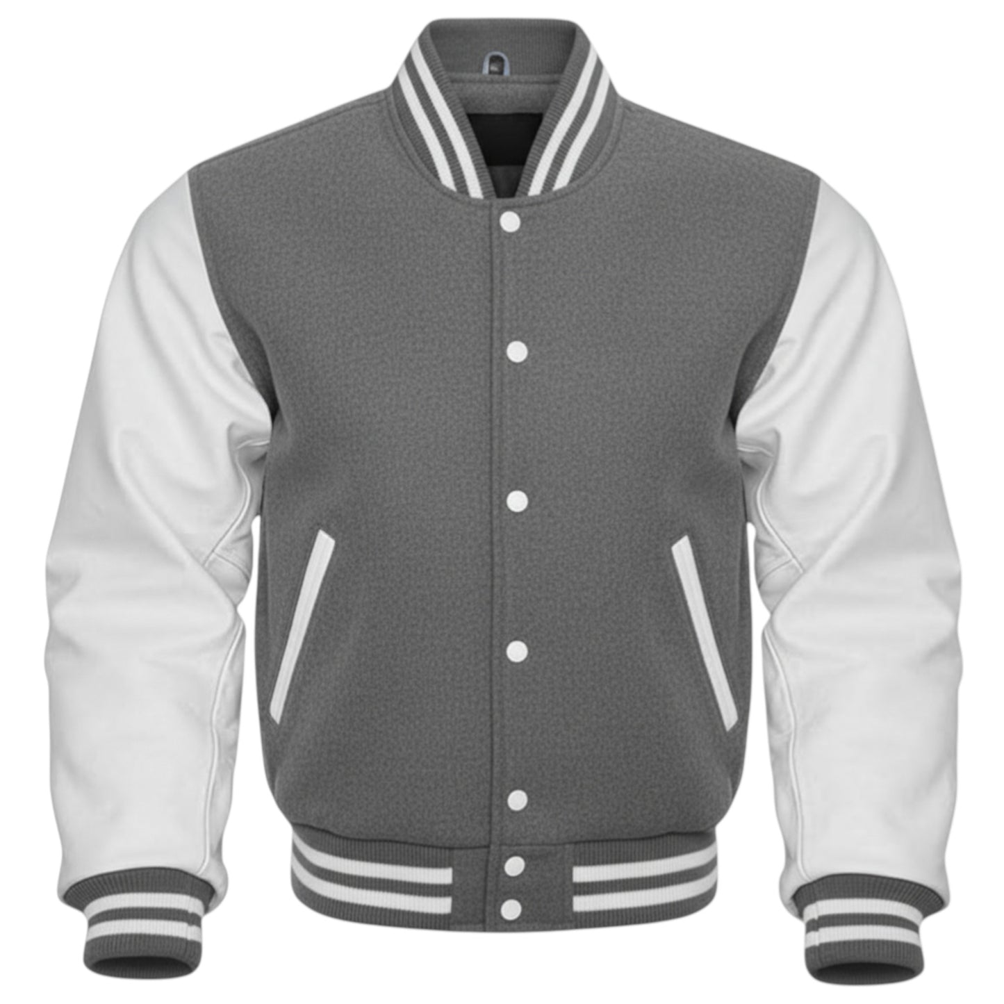Grey Varsity Letterman Jacket White Contrast Sleeve Bomber Outerwear