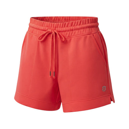 Red shorts with a drawstring on a white background