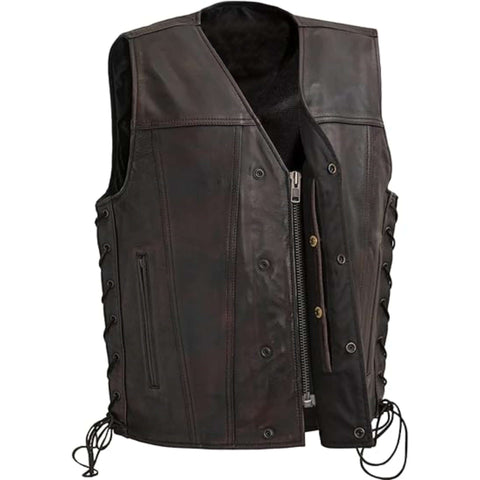 Men Black High Roller Club Motorcycle Leather Vest