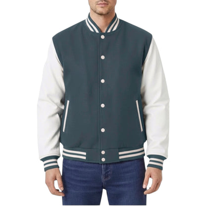 Premium All Wool Varsity Letterman Jacket with White Leather Sleeves