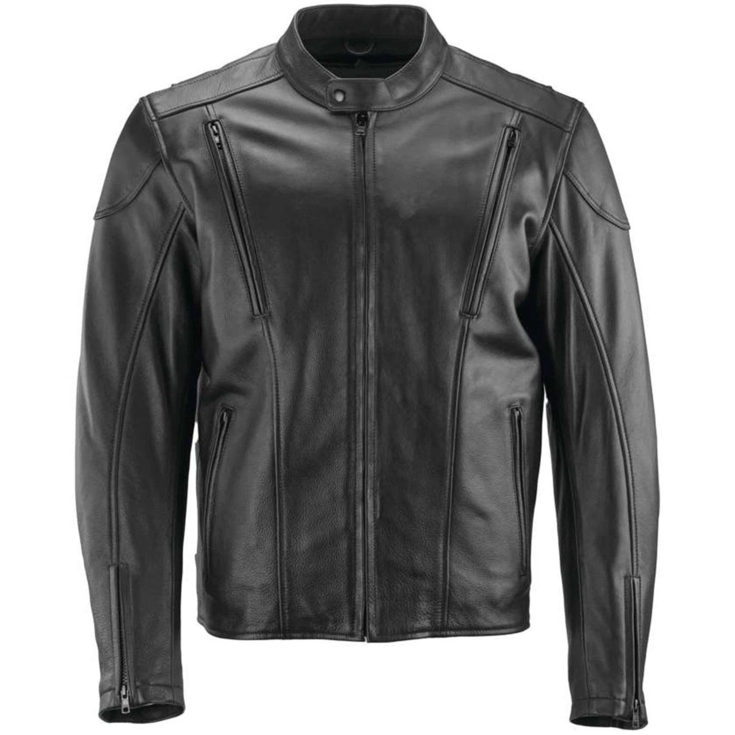 Black leather jacket on a white background