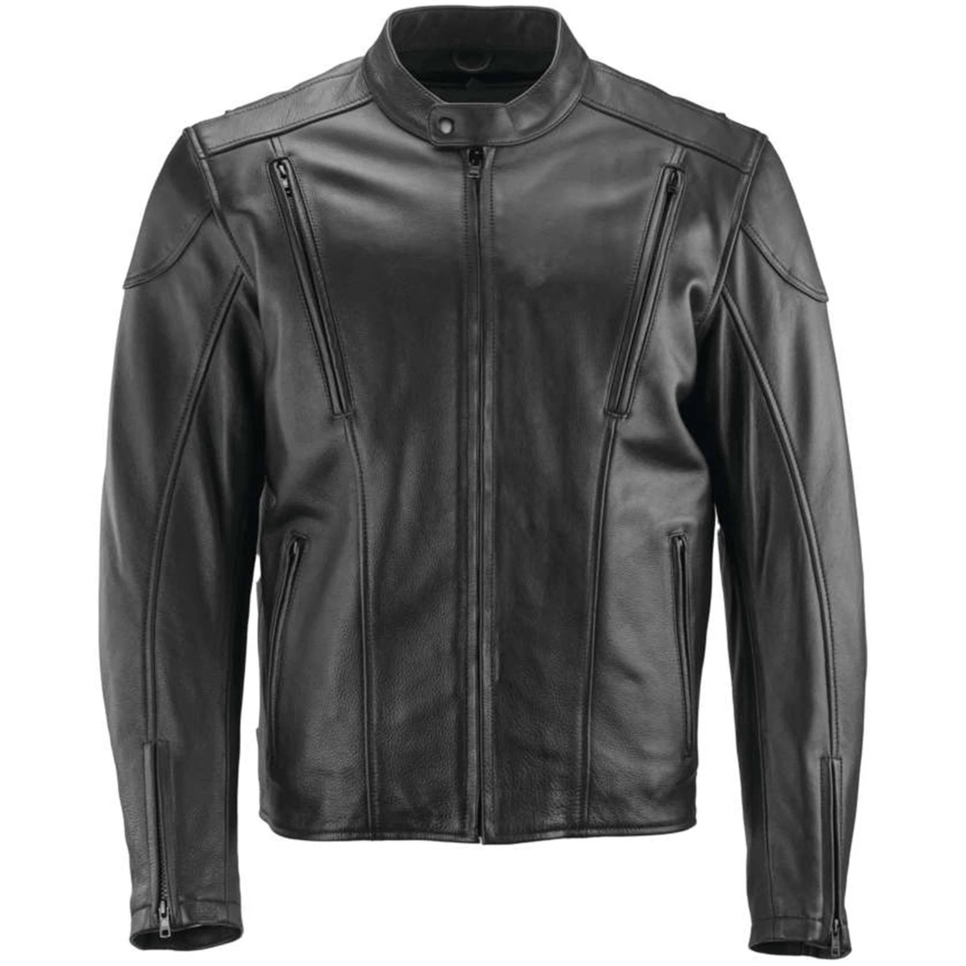 Black leather jacket on a white background