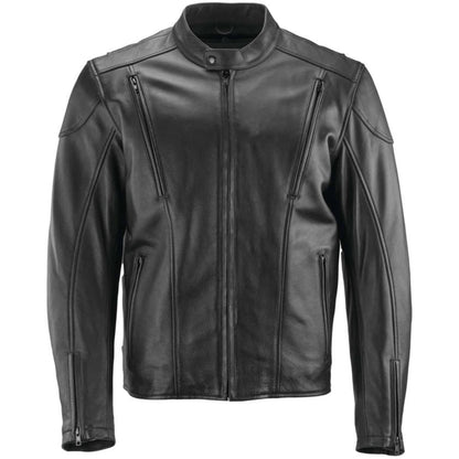 Black leather jacket on a white background