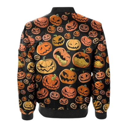 Black jacket with colorful pumpkin pattern on a white background