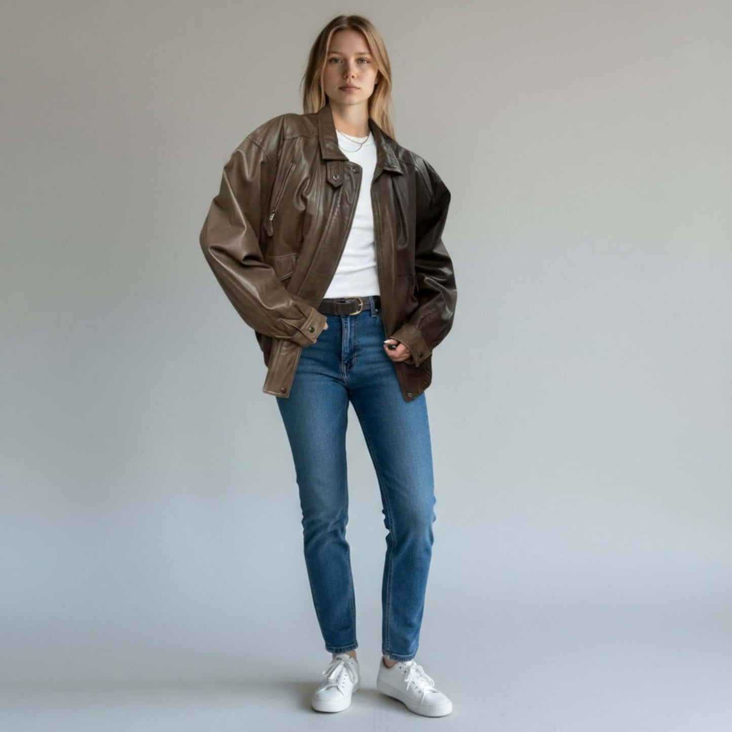 Genuine Brown Leather Vintage Bomber Jacket