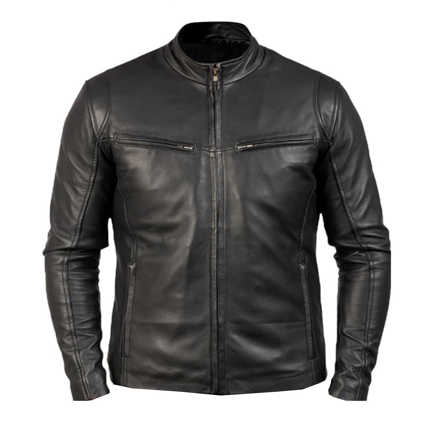 Men’s Slim Fit Leather Biker Bomber Café Racer Jacket