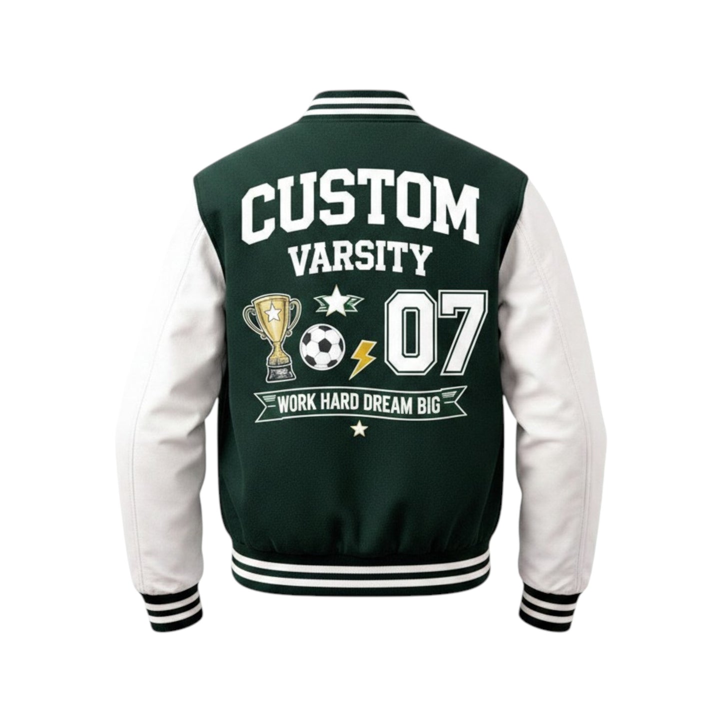 Green & White Varsity Jacket Custom Team Letterman Bomber Jacket
