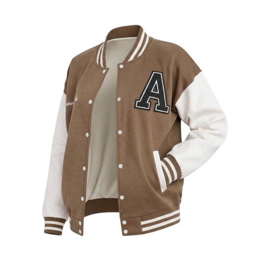 Men’s Oversized Brown Varsity Jacket Casual Streetwear Letterman Coat
