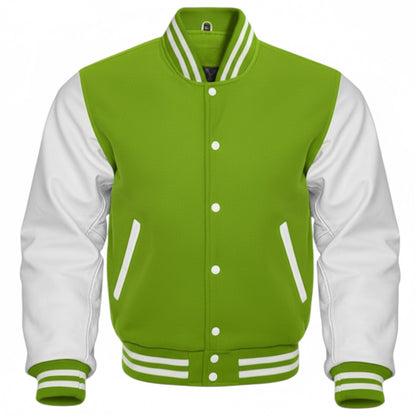 Kelly Green & White Letterman Bomber Style Varsity Jacket For Unisex