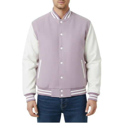 Lavender Retro Varsity Letterman Jacket – Two-Tone Aesthetic Fit