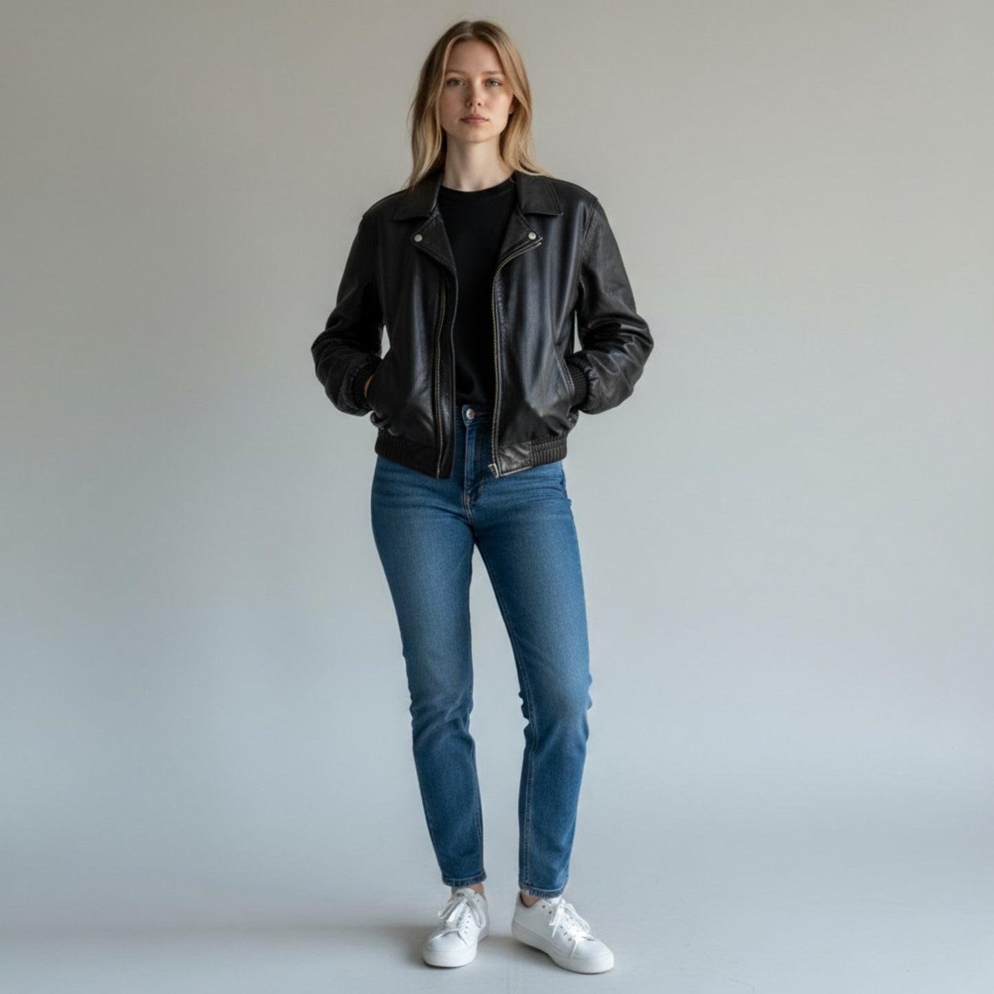 Classic Women Vintage Leather Bomber Oversize Jacket