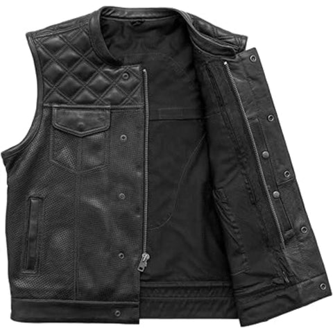 Downside Men Biker Vest Black & Color Trim Leather
