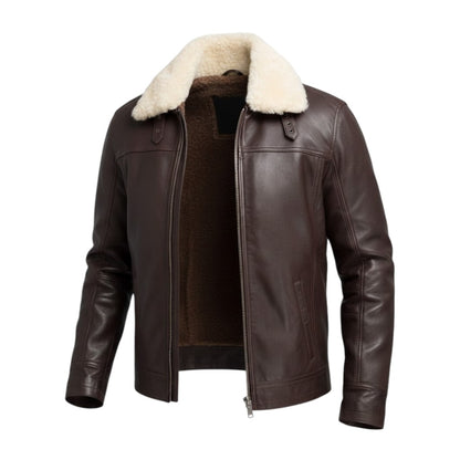 Premium Men’s Brown Shearling Aviator Leather Winter Jacket
