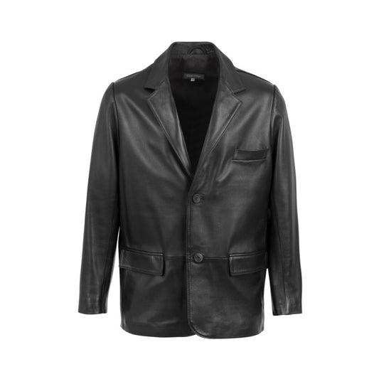 Black leather jacket on a white background