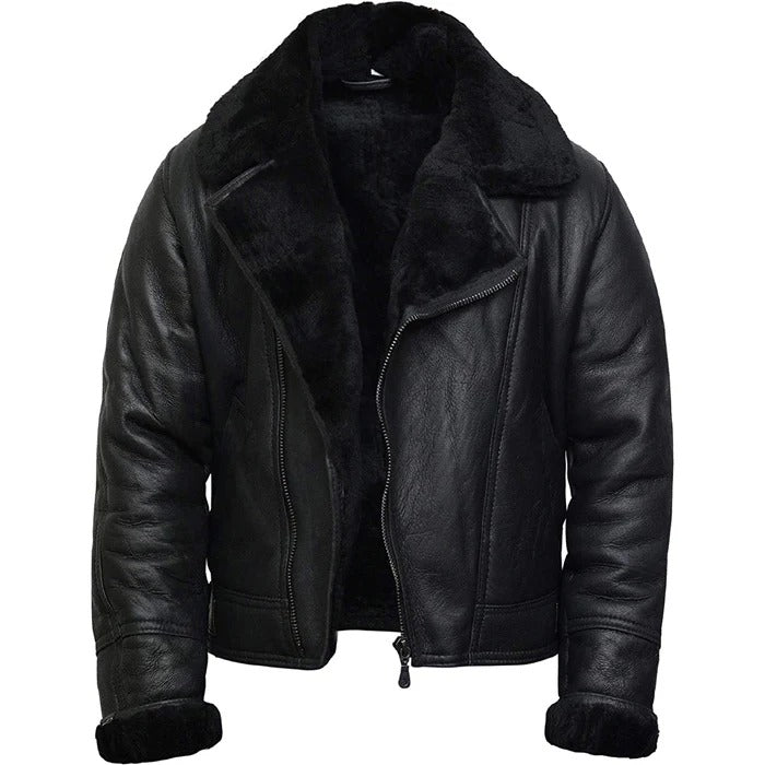 Men’s Shearling Sheepskin Aviator B3 Bomber Leather Coat