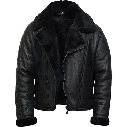 Men’s Shearling Sheepskin Aviator B3 Bomber Leather Coat