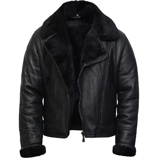 Men’s Shearling Sheepskin Leather Aviator Pilot B3 Bomber Jacket Coat