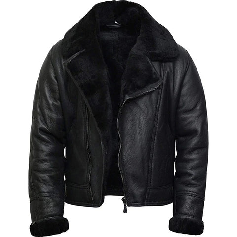 Men’s Shearling Sheepskin Aviator B3 Bomber Leather Coat