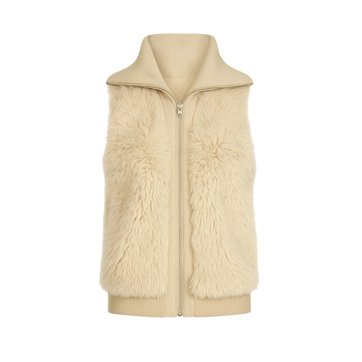 Beige fur vest on a white background