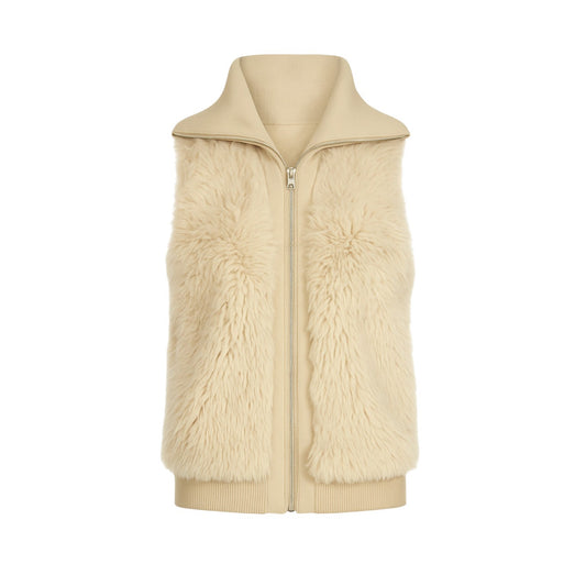 Beige fur vest on a white background