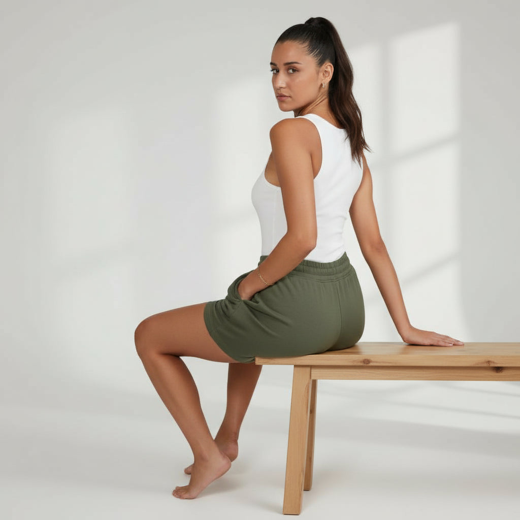 Olive Green Women Lounge Shorts with Drawstring