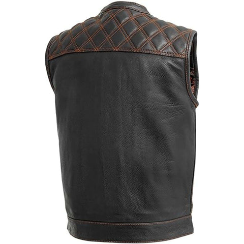 Downside Men Biker Vest Black & Color Trim Leather