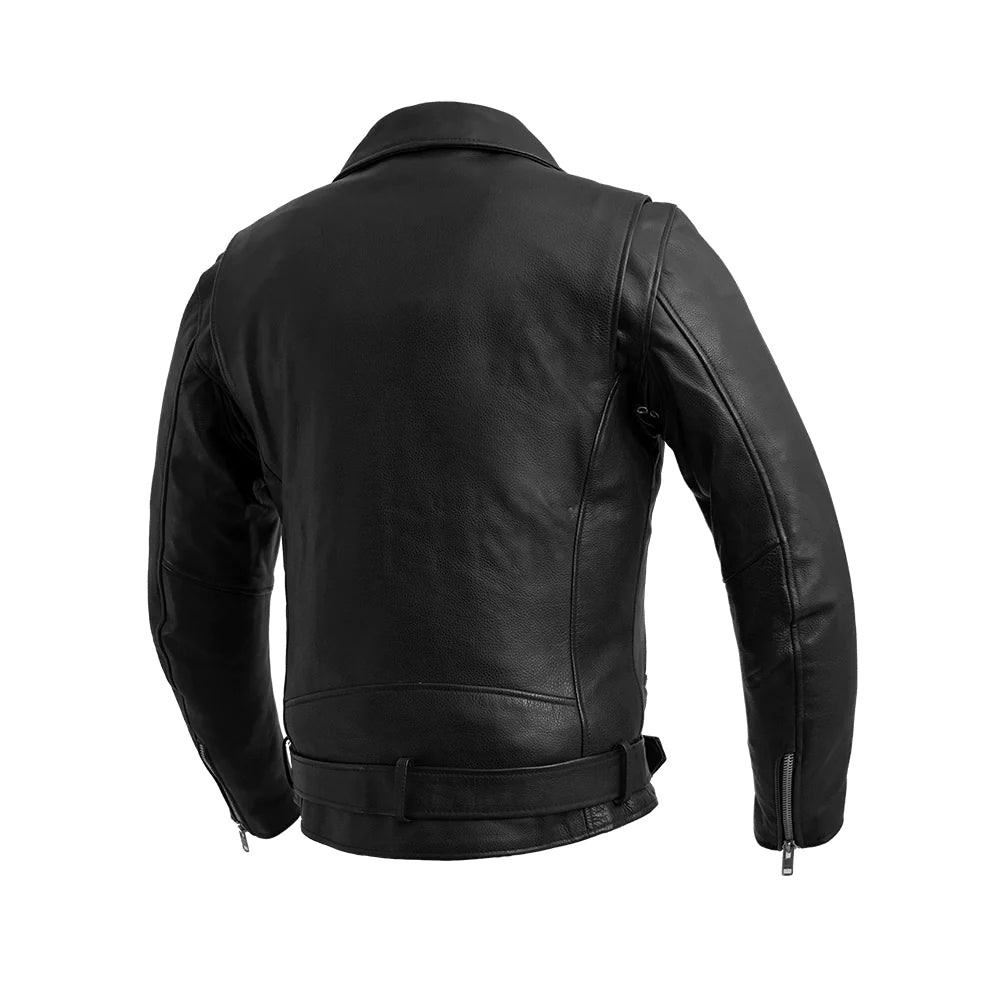 Black leather jacket on a white background