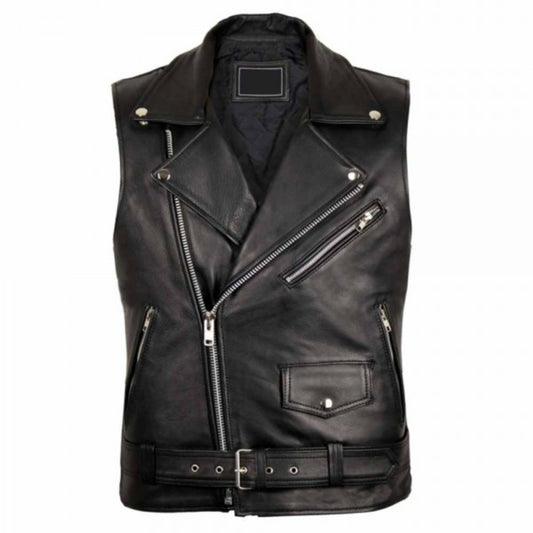 Men's Black Leather Motorcycle Vest