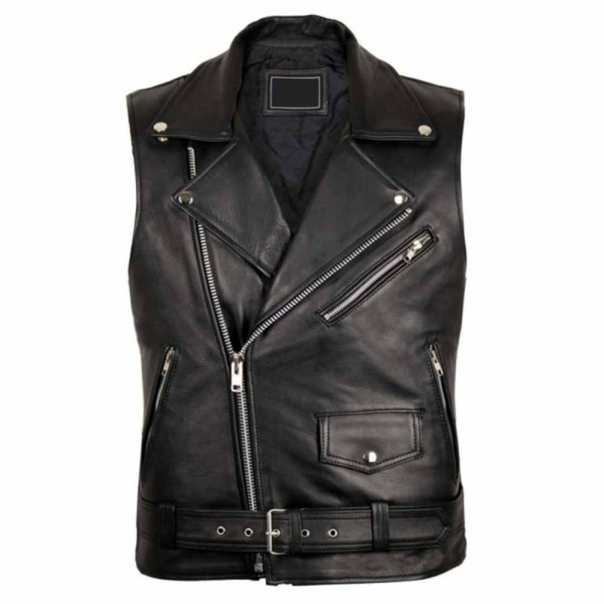Premium Men Black Leather Motorcycle Vest Auden Design