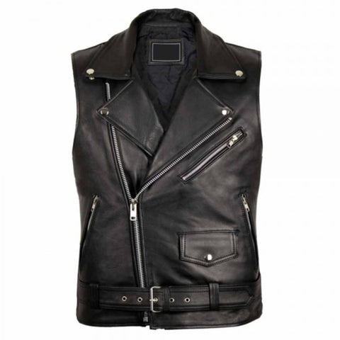 Premium Men Black Leather Motorcycle Vest Auden Design
