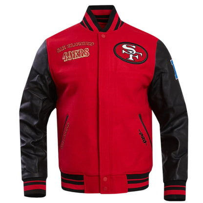 49ers Classic Wool & Leather Varsity Jacket Red Body, Black Sleeves