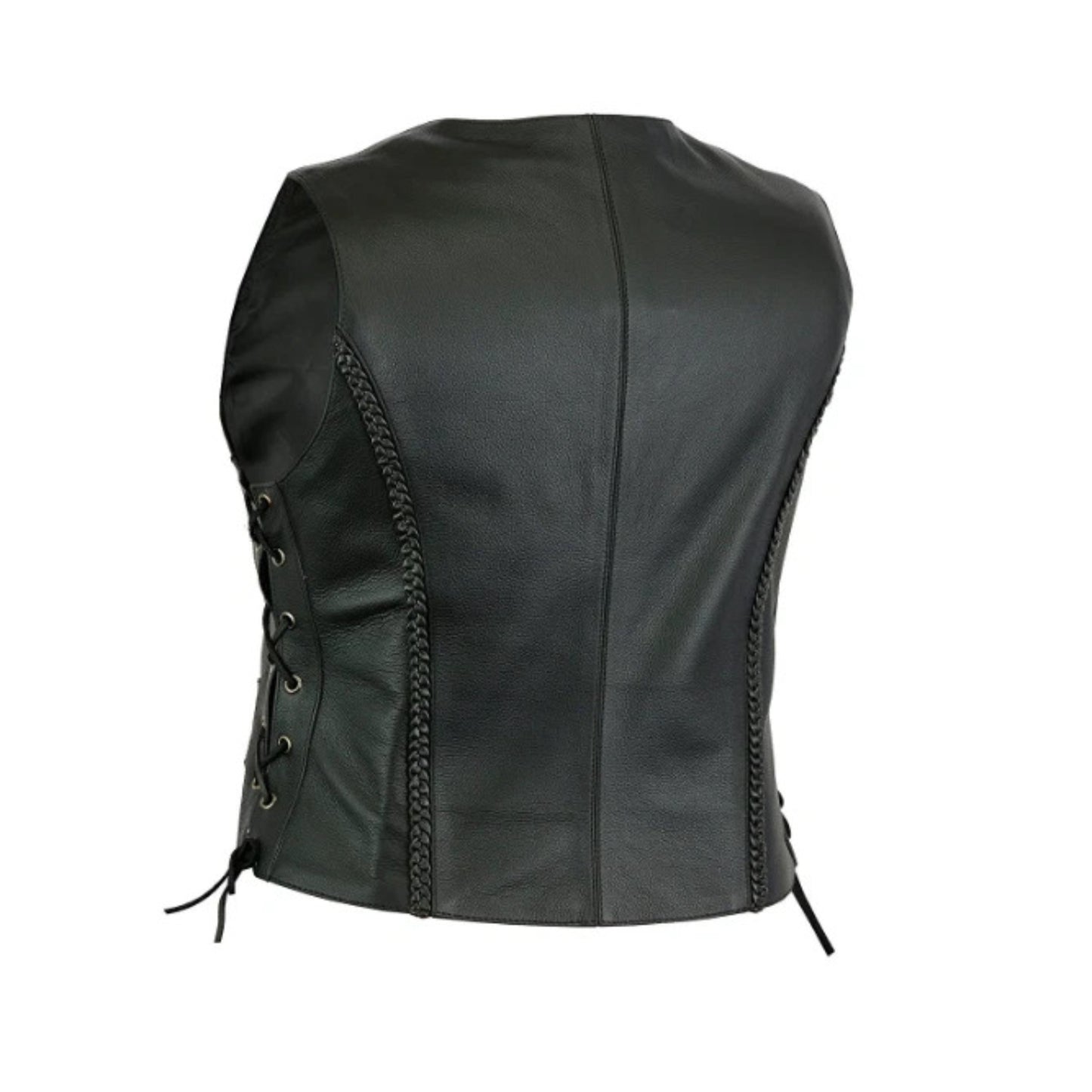 Women’s Black Biker Leather Vest – Concealed Carry Cowhide