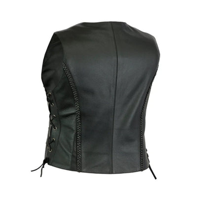 Women’s Black Biker Leather Vest – Concealed Carry Cowhide