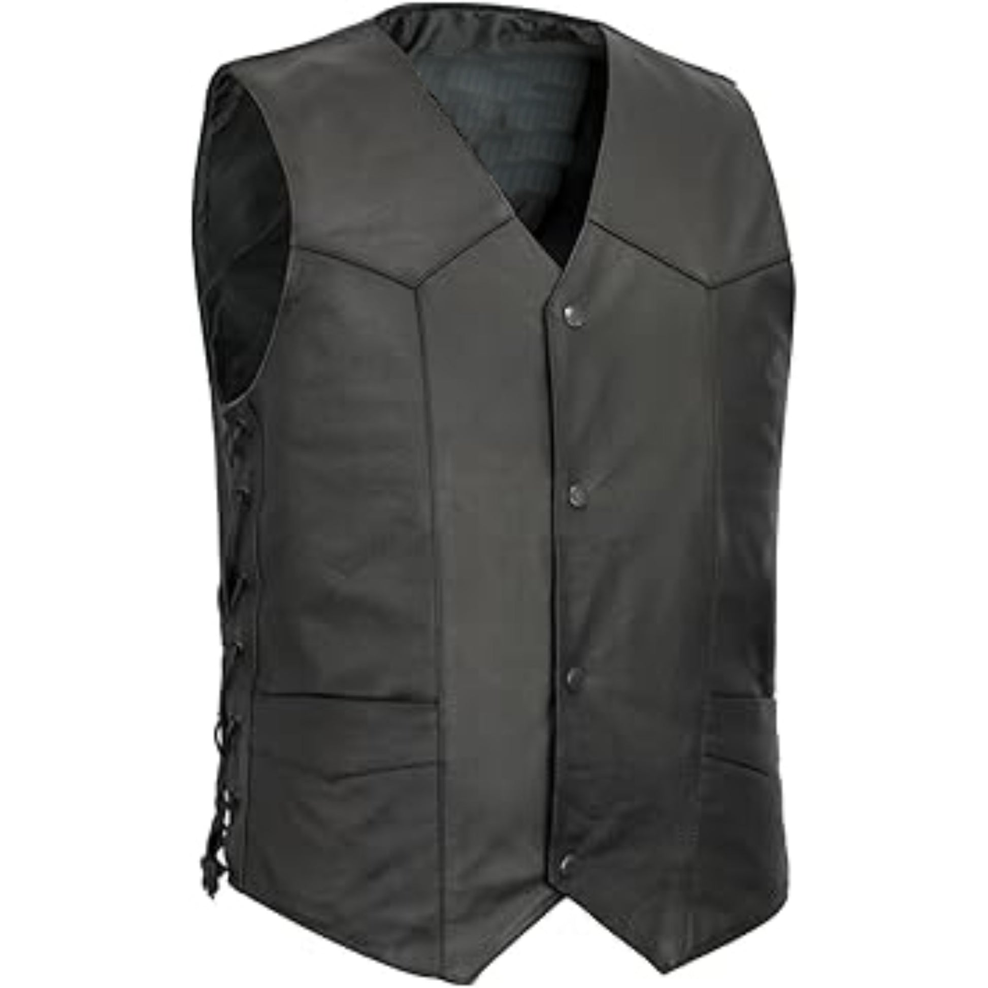 Black leather vest on a white background