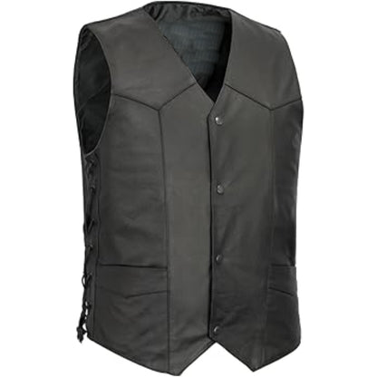 Black leather vest on a white background