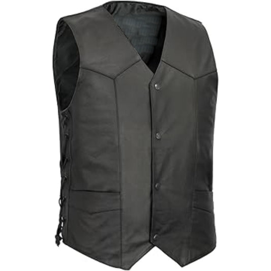 Black leather vest on a white background