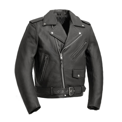 Black leather jacket with zippers on a white background