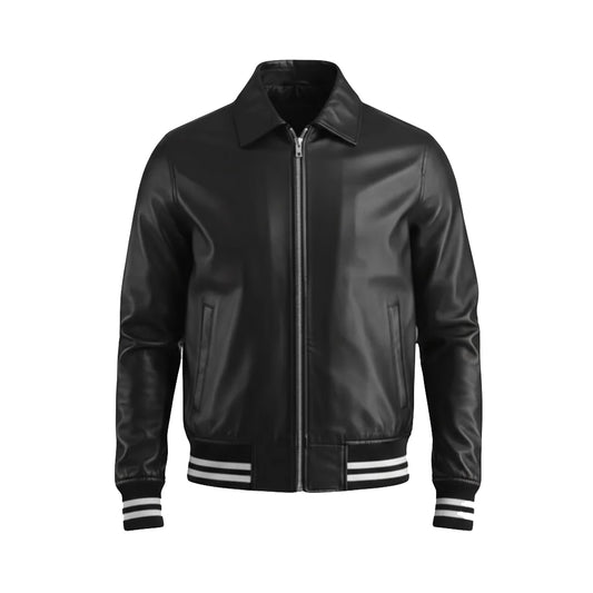 Walton Varsity Jacket in Black Leather For Unisex